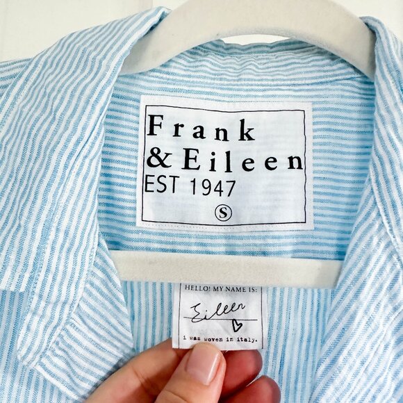 Frank and Eileen EILEEN Turquoise Stripe Classic Linen Turquoise Stripe Small - Picture 4 of 5